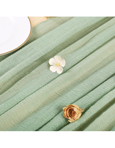 Caminito de Mesa Boho Sajoo Verde Salvia 89 x 305 cm Tela de Queso