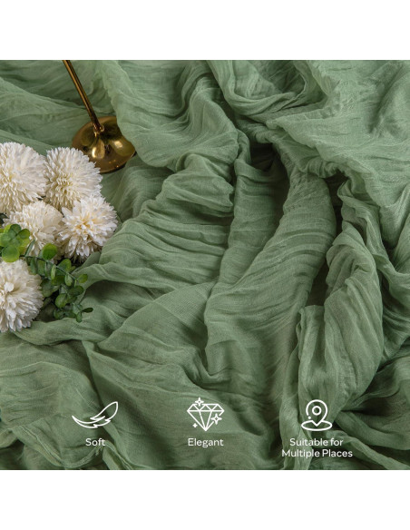 Corredor de Mesa de Gasa Verde Salvia Leetaltree 2 Piezas 89x305 cm