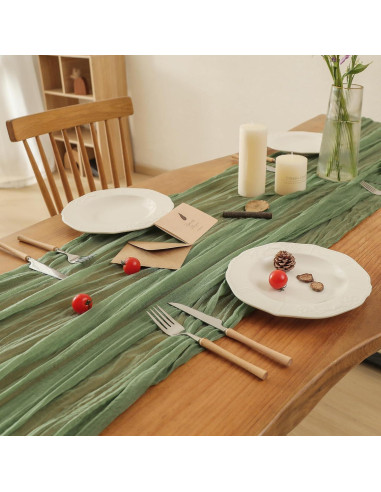 Corredor de Mesa de Gasa Verde Salvia Leetaltree 2 Piezas 89x305 cm