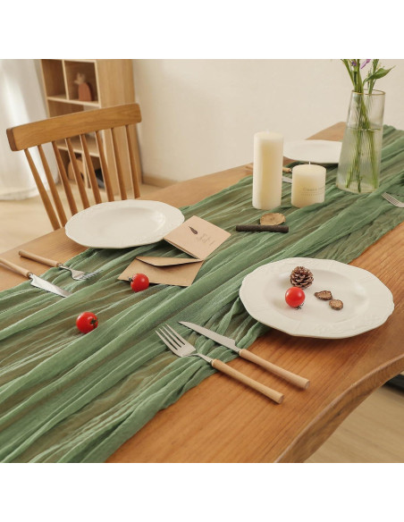 Corredor de Mesa de Gasa Verde Salvia Leetaltree 2 Piezas 89x305 cm