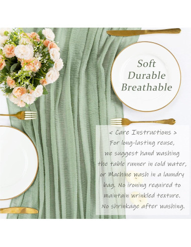 Caminito de Mesa Boho Sajoo Verde Salvia 89 x 305 cm Tela de Queso