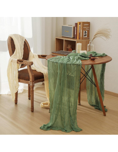 Corredor de Mesa de Gasa Verde Salvia Leetaltree 2 Piezas 89x305 cm