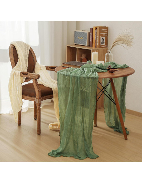 Corredor de Mesa de Gasa Verde Salvia Leetaltree 2 Piezas 89x305 cm