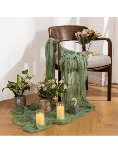 Corredor de Mesa de Gasa Verde Salvia Leetaltree 2 Piezas 89x305 cm