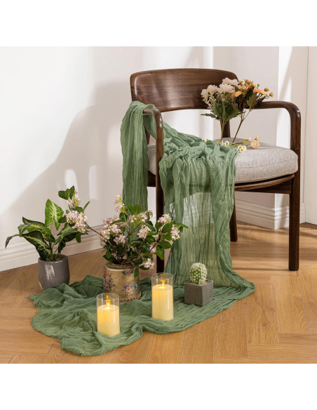 Corredor de Mesa de Gasa Verde Salvia Leetaltree 2 Piezas 89x305 cm