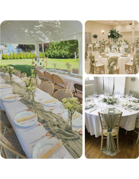 Caminito de Mesa Boho Sajoo Verde Salvia 89 x 305 cm Tela de Queso