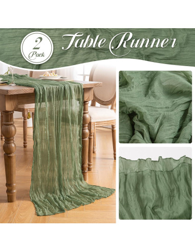 Corredor de Mesa de Gasa Verde Salvia Leetaltree 2 Piezas 89x305 cm