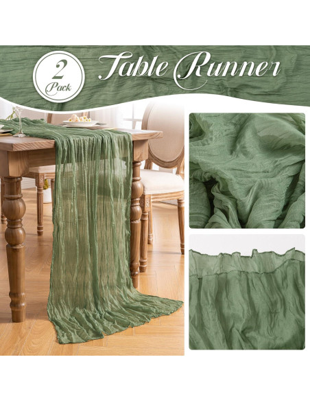 Corredor de Mesa de Gasa Verde Salvia Leetaltree 2 Piezas 89x305 cm