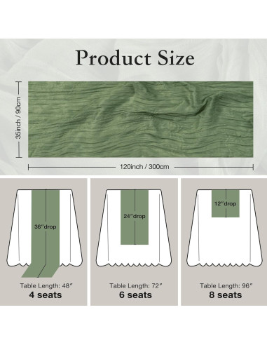 Corredor de Mesa de Gasa Verde Salvia Leetaltree 2 Piezas 89x305 cm