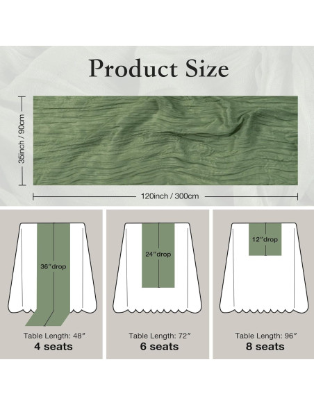 Corredor de Mesa de Gasa Verde Salvia Leetaltree 2 Piezas 89x305 cm