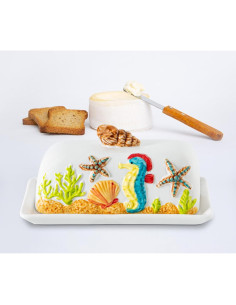 Mantequillera de cerámica temática oceánica con tapa 20x10cm 2
