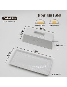 Plato de Mantequilla Cerámica MKYHBOO Blanco 0.79kg 2
