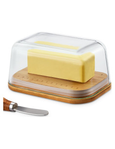Plato de Mantequilla de Vidrio Hekeieon con Tapa de Bambú 0.76 kg