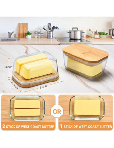 Plato de Mantequilla de Vidrio Hekeieon con Tapa de Bambú 0.76 kg 2