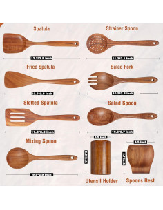 Juego de Utensilios de Cocina de Madera de Teca 9 Piezas 2