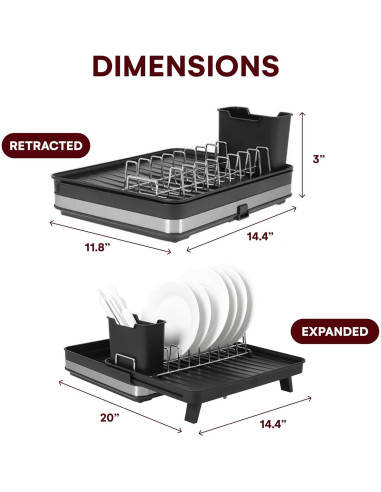 Estante Secado de Platos Vdomus Expandible de Aluminio Negro