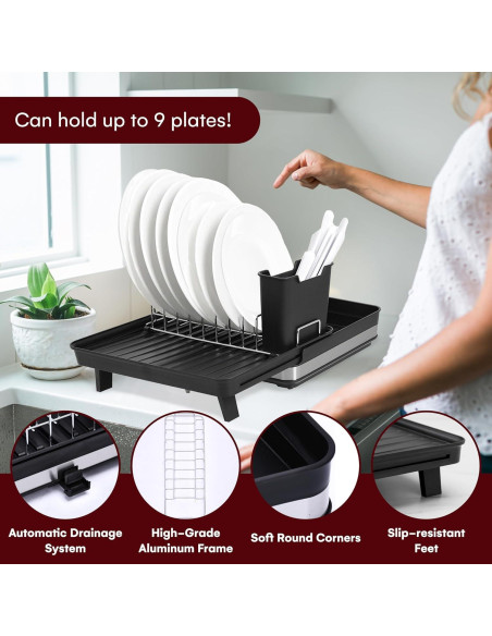 Estante Secado de Platos Vdomus Expandible de Aluminio Negro