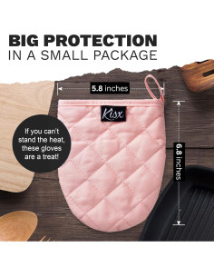 Juego de Manoplas y Agarraderas Kisx de Silicona Rosa - Resistentes al Calor 2