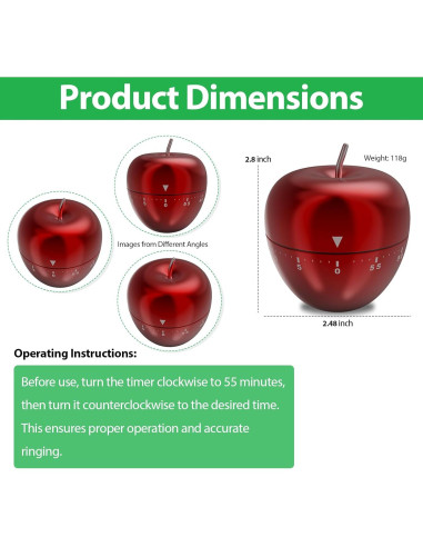 Temporizador de Cocina Mecánico HEMIPLEGIA Manzana Roja 60 Min