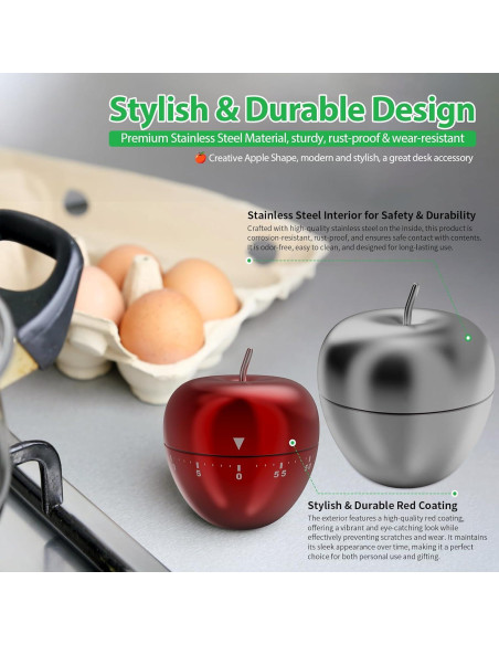 Temporizador de Cocina Mecánico HEMIPLEGIA Manzana Roja 60 Min Temporizador de Cocina Mecánico HEMIPLEGIA Manzana Roja 60 Min