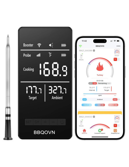 Termómetro de Carne Inalámbrico BBQOVN Sub-1G Negro Pequeño Termómetro de Carne Inalámbrico BBQOVN Sub-1G Negro Pequeño