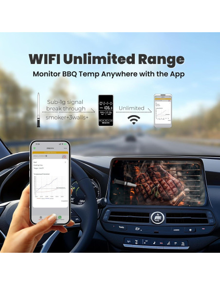 Termómetro de Carne Inalámbrico BBQOVN Sub-1G Negro Pequeño Termómetro de Carne Inalámbrico BBQOVN Sub-1G Negro Pequeño