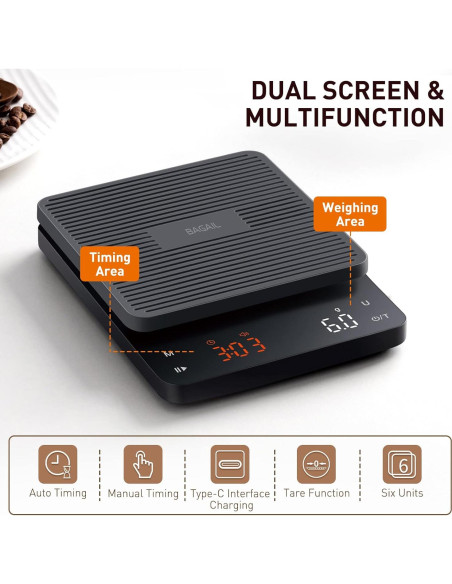 Balanza de Café BAGAIL BASICS 3 kg Alta Precisión con Temporizador