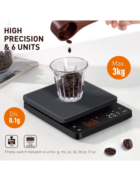 Balanza de Café BAGAIL BASICS 3 kg Alta Precisión con Temporizador