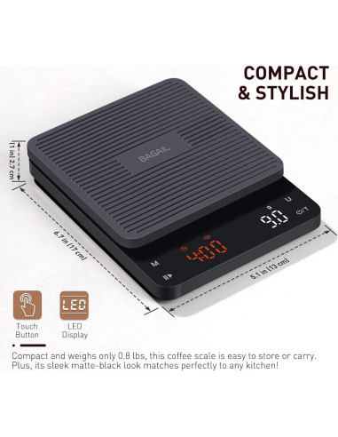 Balanza de Café BAGAIL BASICS 3 kg Alta Precisión con Temporizador
