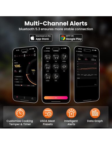 Termómetro de Carne Inalámbrico ajgvq Bluetooth 5.3 800ft