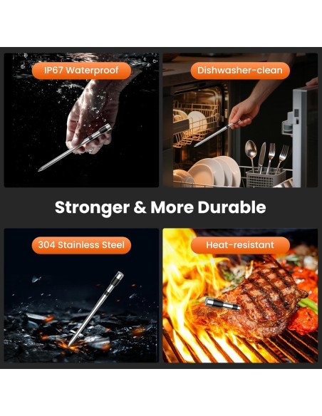 Termómetro de Carne Inalámbrico ajgvq Bluetooth 5.3 800ft