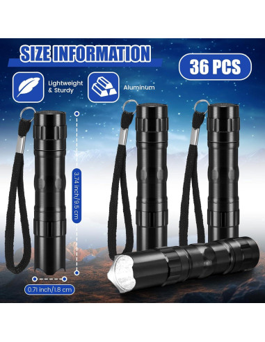 36 Mini Linternas LED Aluminio Tujoe Negras para Emergencias