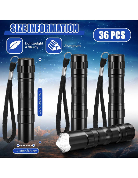 36 Mini Linternas LED Aluminio Tujoe Negras para Emergencias