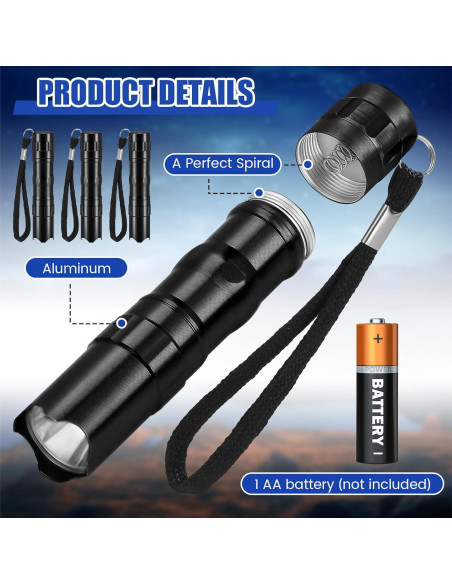 36 Mini Linternas LED Aluminio Tujoe Negras para Emergencias