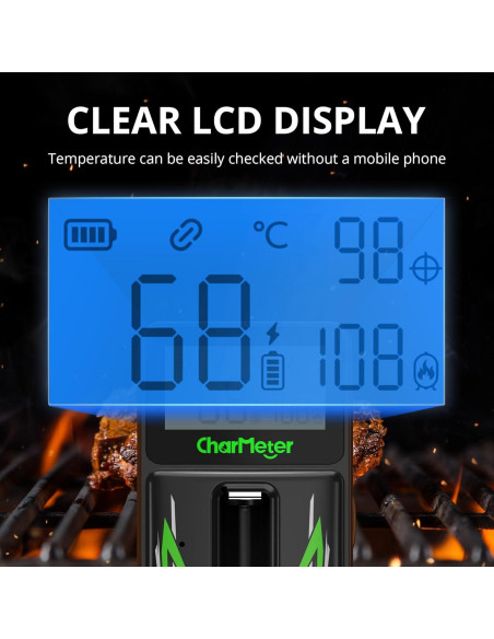 Termómetro de Carne Inalámbrico CharMeter con Sonda Ultra Fina Termómetro de Carne Inalámbrico CharMeter con Sonda Ultra Fina