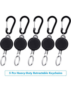 Portacarnet Retráctil Selizo 5 Pcs Clip Identificación Negro 2