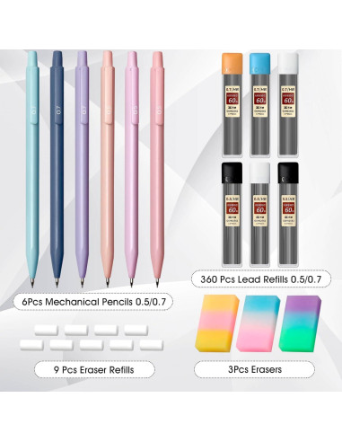 Conjunto de Lápices Mecánicos ChunRun Rosa 0.5 y 0.7mm - 6 Piezas