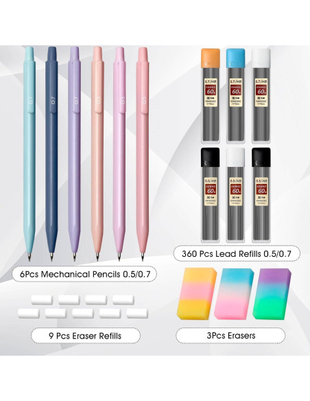 Conjunto de Lápices Mecánicos ChunRun Rosa 0.5 y 0.7mm - 6 Piezas