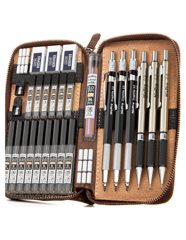 Conjunto de Lápices Mecánicos Nicpro 30 Piezas Estuche Cuero