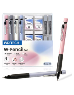 Set de Lápices Mecánicos WRITECH 0.7mm Multicolor con Borradores