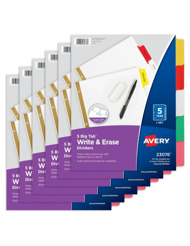 Separadores Avery Big Tab Escribe y Borra 5 Pestañas Multicolor