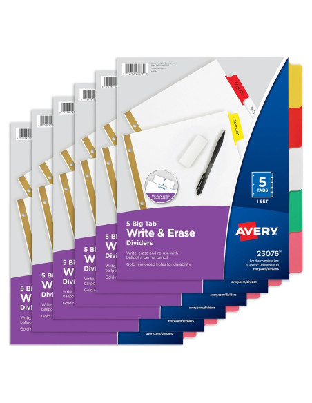 Separadores Avery Big Tab Escribe y Borra 5 Pestañas Multicolor