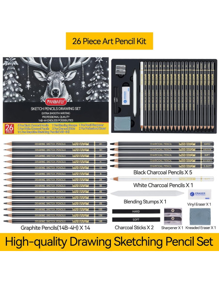 Set de Lápices de Dibujo Profesional PANDAFLY 26 Piezas