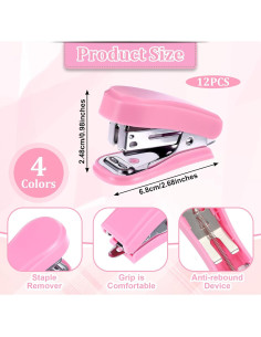 12 Grapadoras Mini HOFURME con 12 Cajas de Grapas - Colores Variados 2