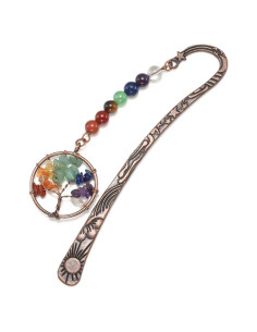 Marcador de Metal Antiguo Jovivi con 7 Chakras y Perlas