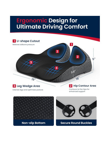 Cojín de Asiento de Coche ADERI con Gel y Espuma de Memoria