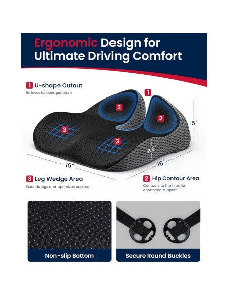 Cojín de Asiento de Coche ADERI con Gel y Espuma de Memoria