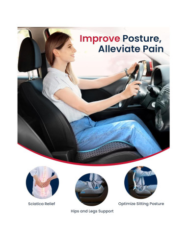 Cojín de Asiento de Coche ADERI con Gel y Espuma de Memoria