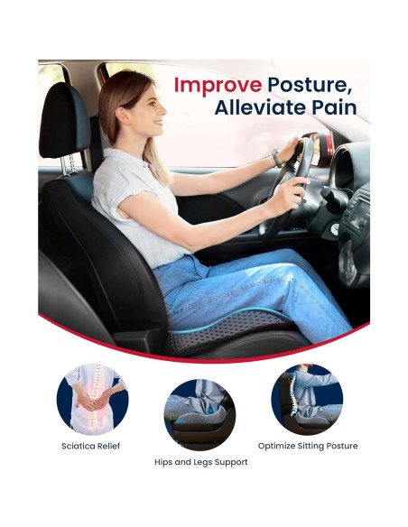 Cojín de Asiento de Coche ADERI con Gel y Espuma de Memoria