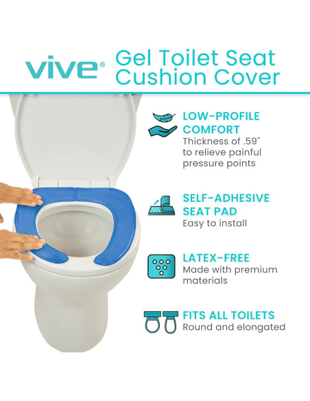 Cojín de Asiento de Inodoro Vive Gel Azul - Acolchado y Elevado